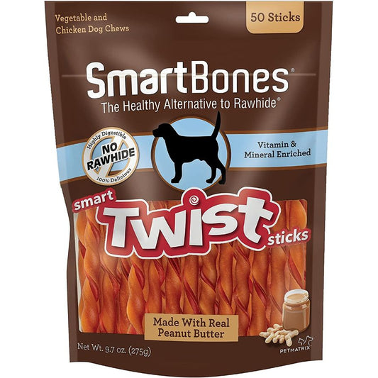 SmartBones Vegetable, Chicken and Peanut Butter Smart Twist Sticks Rawhide Free Dog Chew-Dog-Smartbones-50 count-