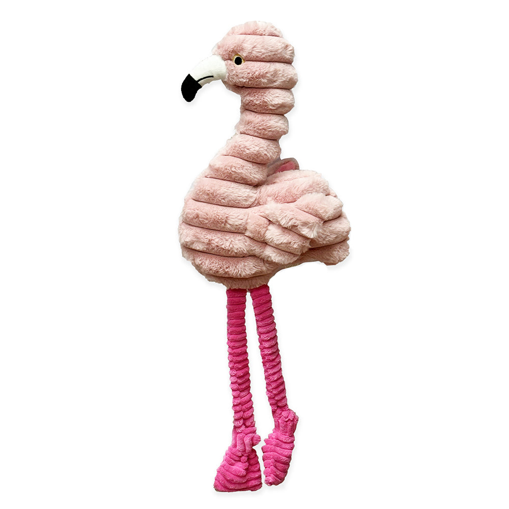 PetLou Zoo Friends Flamingo Plush Dog Toy Interactive Squeakers and Crinkle Wings