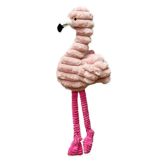PetLou Zoo Friends Flamingo Plush Dog Toy Interactive Squeakers and Crinkle Wings