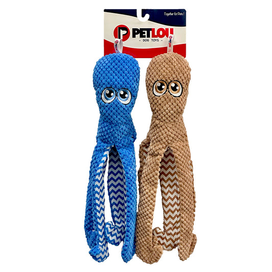 PetLou Blue and Brown Octopus Twin Pack Plush Dog Toys