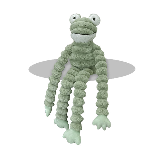 PetLou Farm Friends Long-Legged Frog Plush Dog Toy Durable Tugging Play
