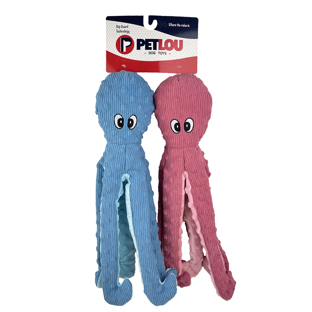PetLou Dotty Friends 2.0 Twin Pack Baby Blue and Rose Octopi Corduroy Plush Dog Toys