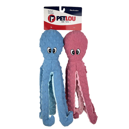 PetLou Dotty Friends 2.0 Twin Pack Baby Blue and Rose Octopi Corduroy Plush Dog Toys