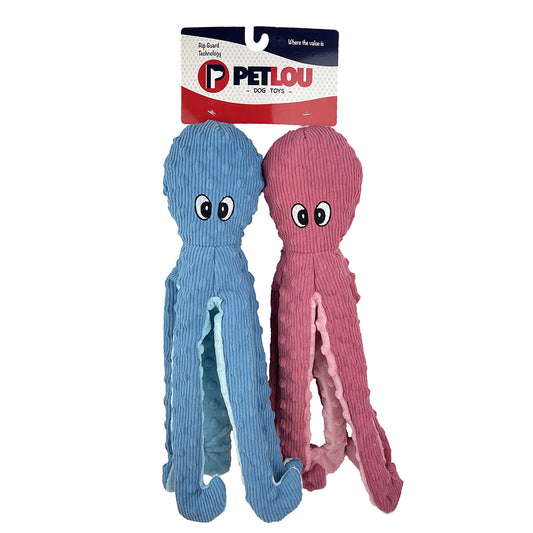 PetLou Dotty Friends 2.0 Twin Pack Baby Blue and Rose Octopi Corduroy Plush Dog Toys