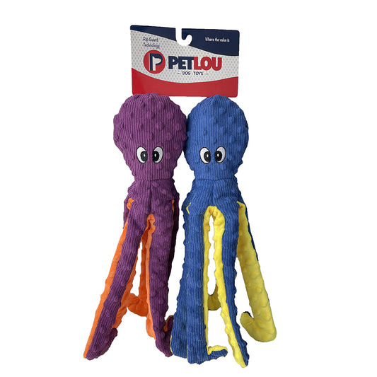 PetLou Dotty Friends Twin Pack Blue and Purple Octopi Plush Dog Toys
