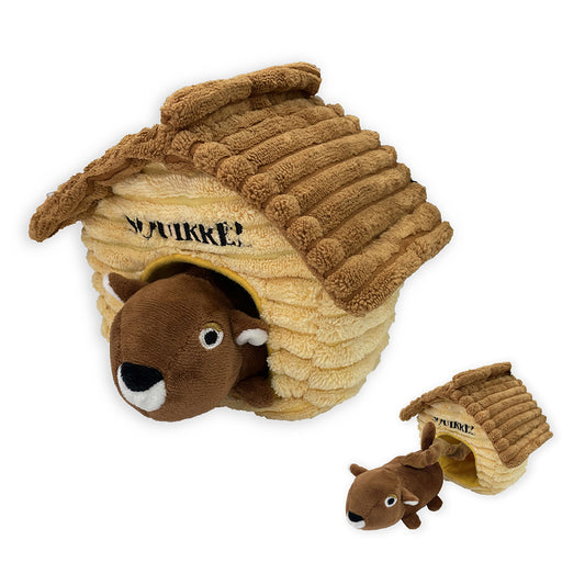 PetLou Cubbiez Squirrel Plush Puzzle Barn Dog Toy Interactive Bungee Play