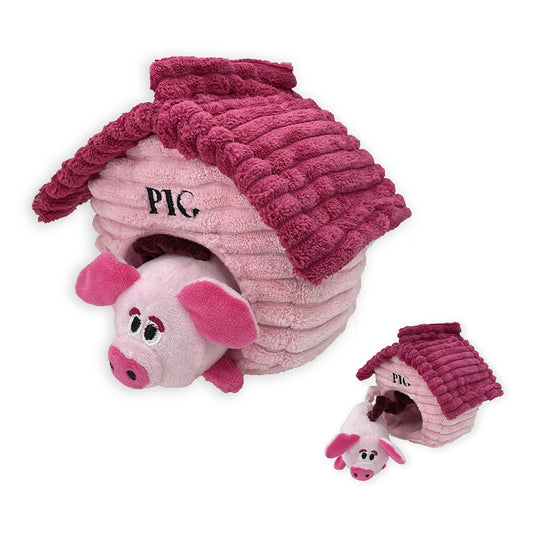 PetLou Cubbiez Pig Plush Puzzle Barn Dog Toy Interactive Bungee Play