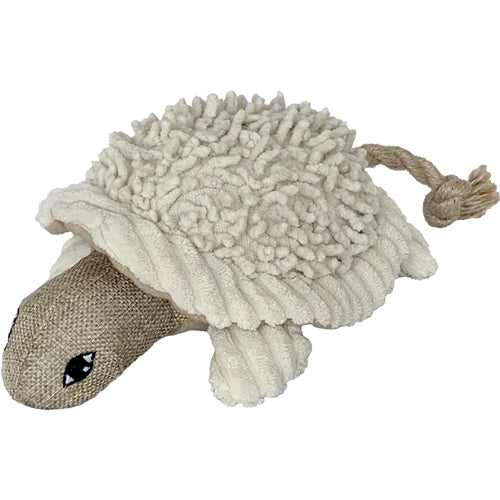 PetLou Natural Turtle Plush Dog Toy with Sisal Rope Tail and Squeaker