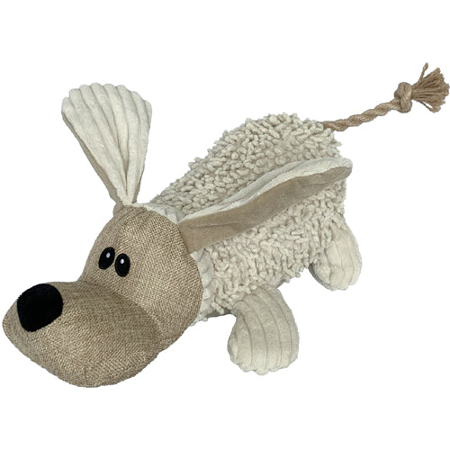 PetLou Natural Dog Plush Dog Toy with Sisal Rope Tail and Crinkle Ears