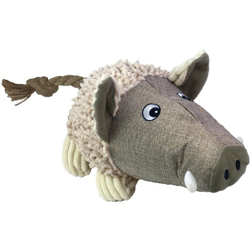 PetLou Natural Warthog Plush Dog Toy with Sisal Rope Tail and Grunter