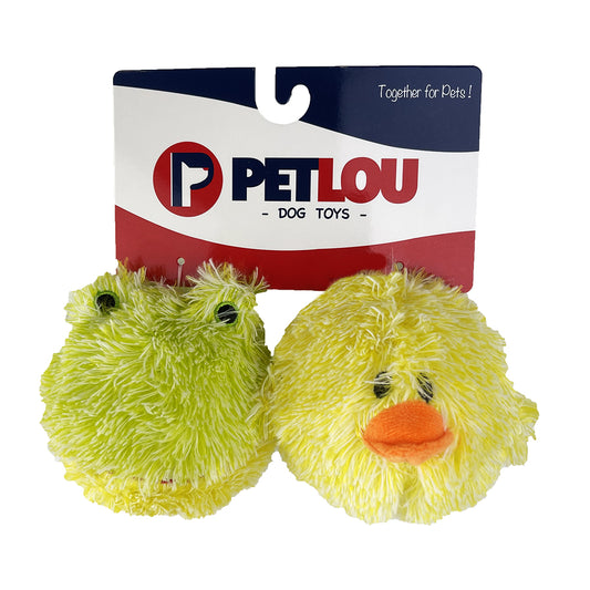 PetLou EZ Squeaky Ball Twin Pack Chick and Frog Plush Dog Toys