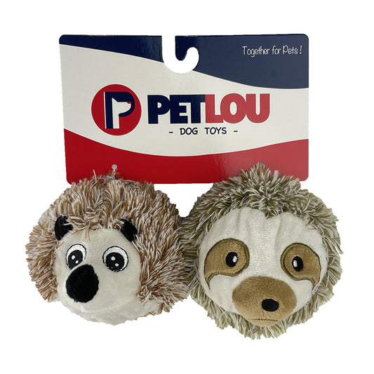 PetLou EZ Squeaky Ball Twin Pack Hedgehog and Sloth Plush Dog Toys