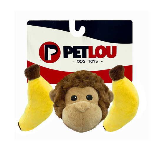 PetLou EZ Squeaky Ball Triple Pack Monkey and Bananas Plush Dog Toys