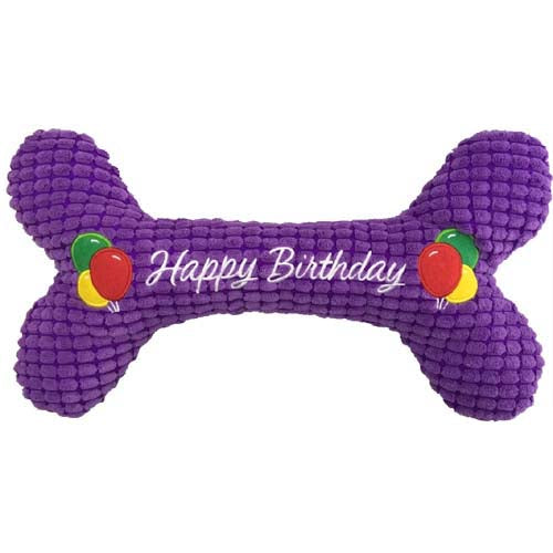 PetLou Happy Birthday Bone Plush Dog Toy with Squeaker
