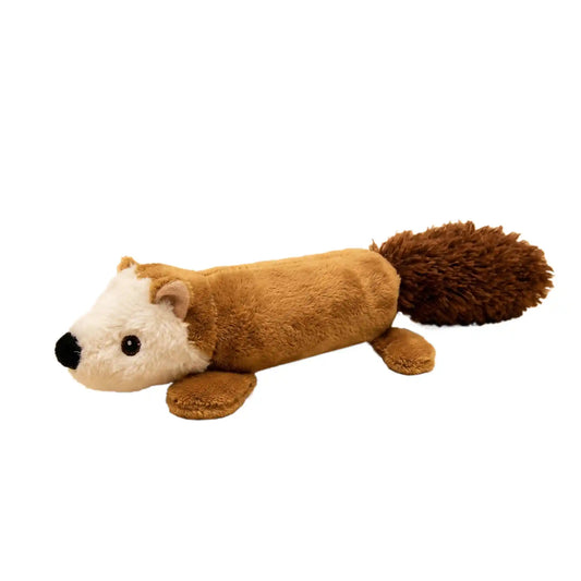Plush toy resembling a squirrel on a white background