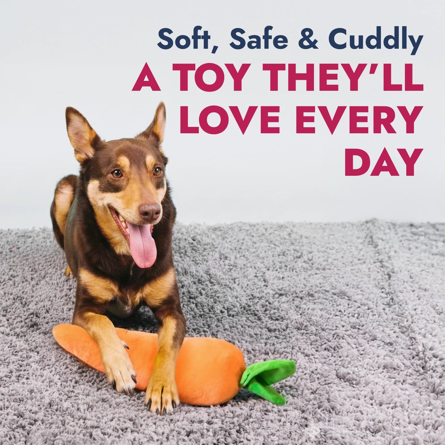 PetLou carrot plush dog toy with squeaker and crinkle paper for dogs