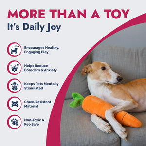 PetLou carrot plush dog toy with squeaker and crinkle paper for dogs