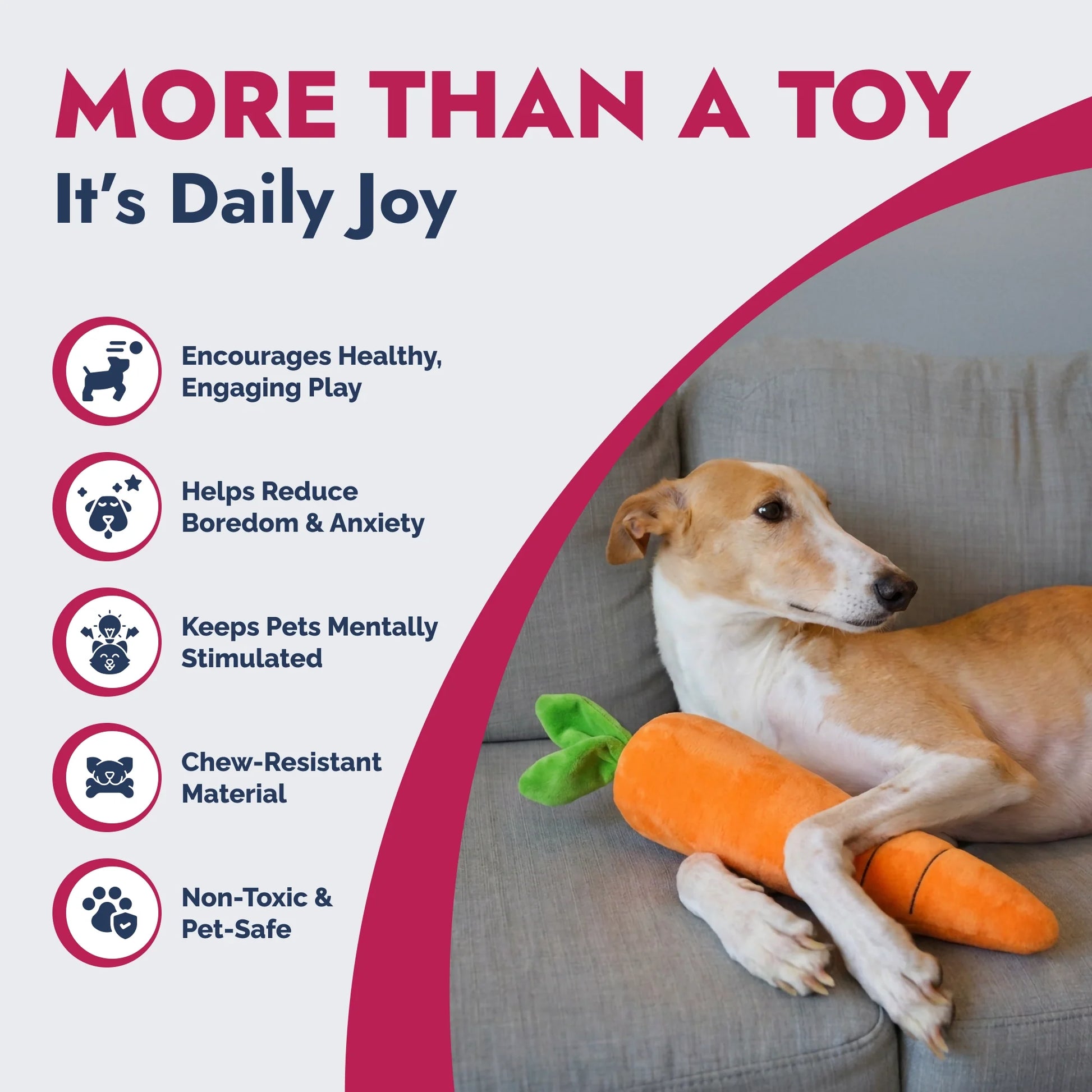 PetLou carrot plush dog toy with squeaker and crinkle paper for dogs