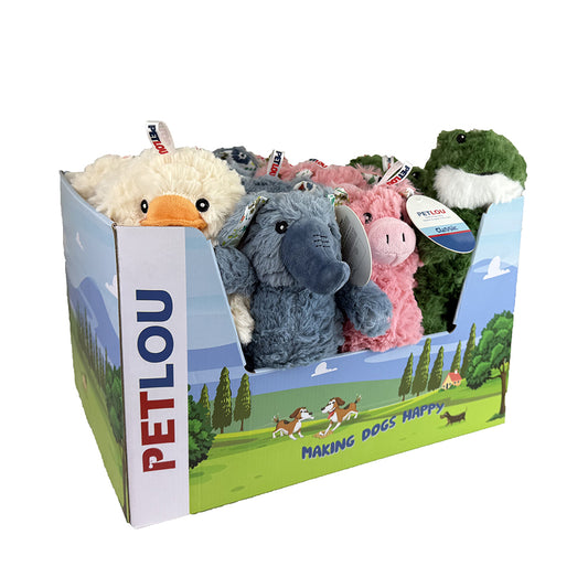PetLou Classic Plush Dog Toy 24 Piece PDQ Countertop Retail Display Box
