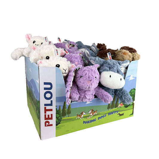 PetLou Classic Plush Dog Toy 24 Piece PDQ Countertop Retail Display Box