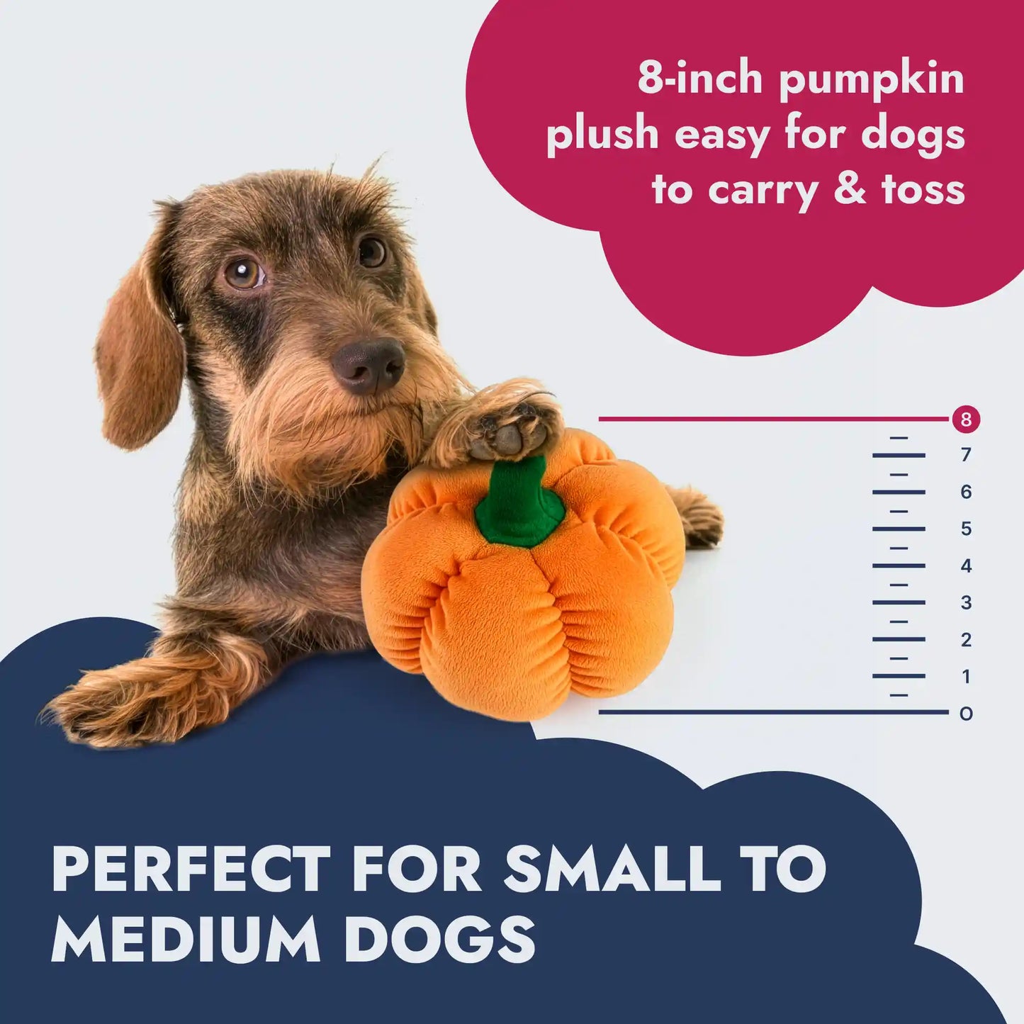 PetLou pumpkin plush dog toy 8 inch with squeaker