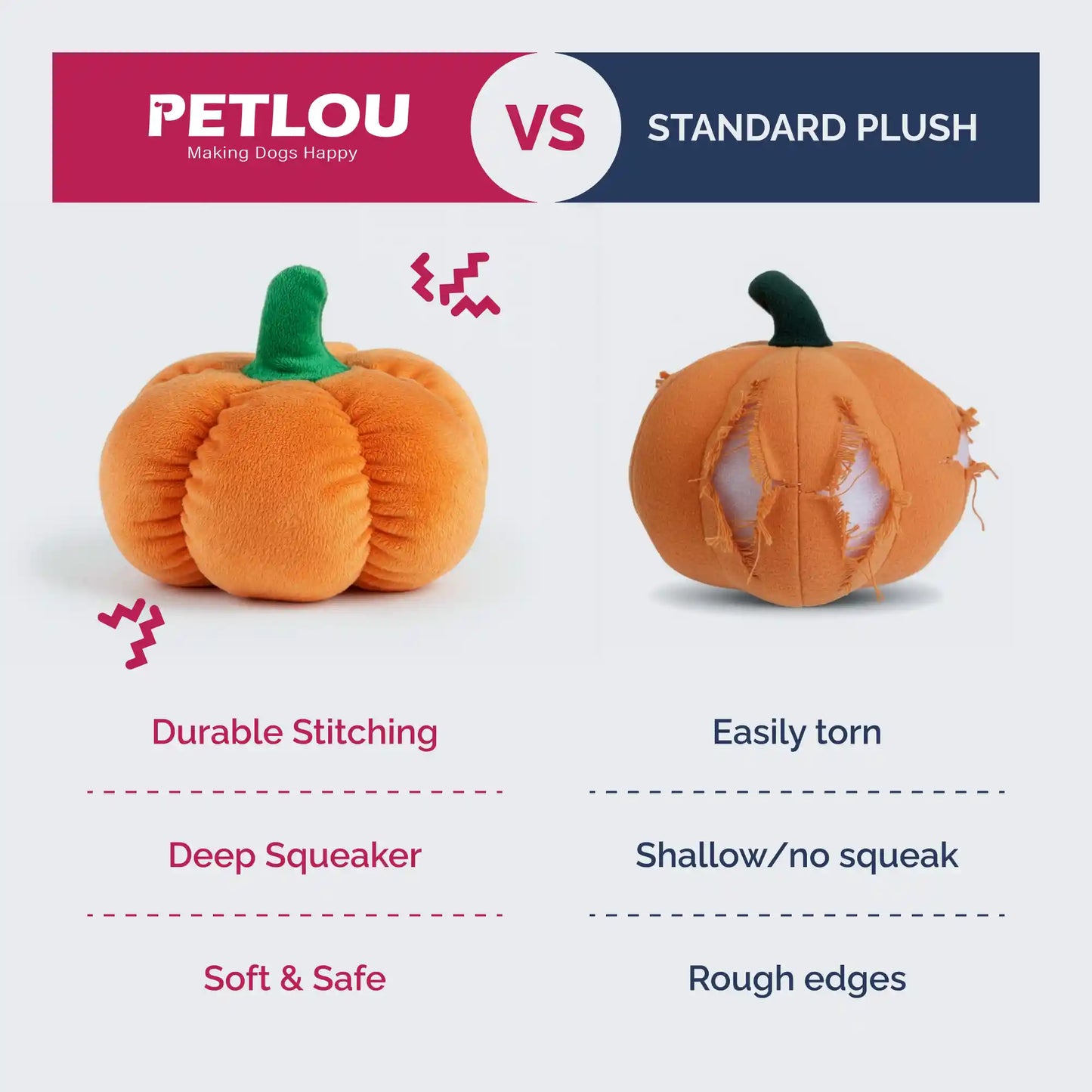 PetLou pumpkin plush dog toy 8 inch with squeaker