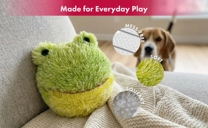 PetLou EZ Squeaky Frog Plush Ball Dog Toy, 4-Inch