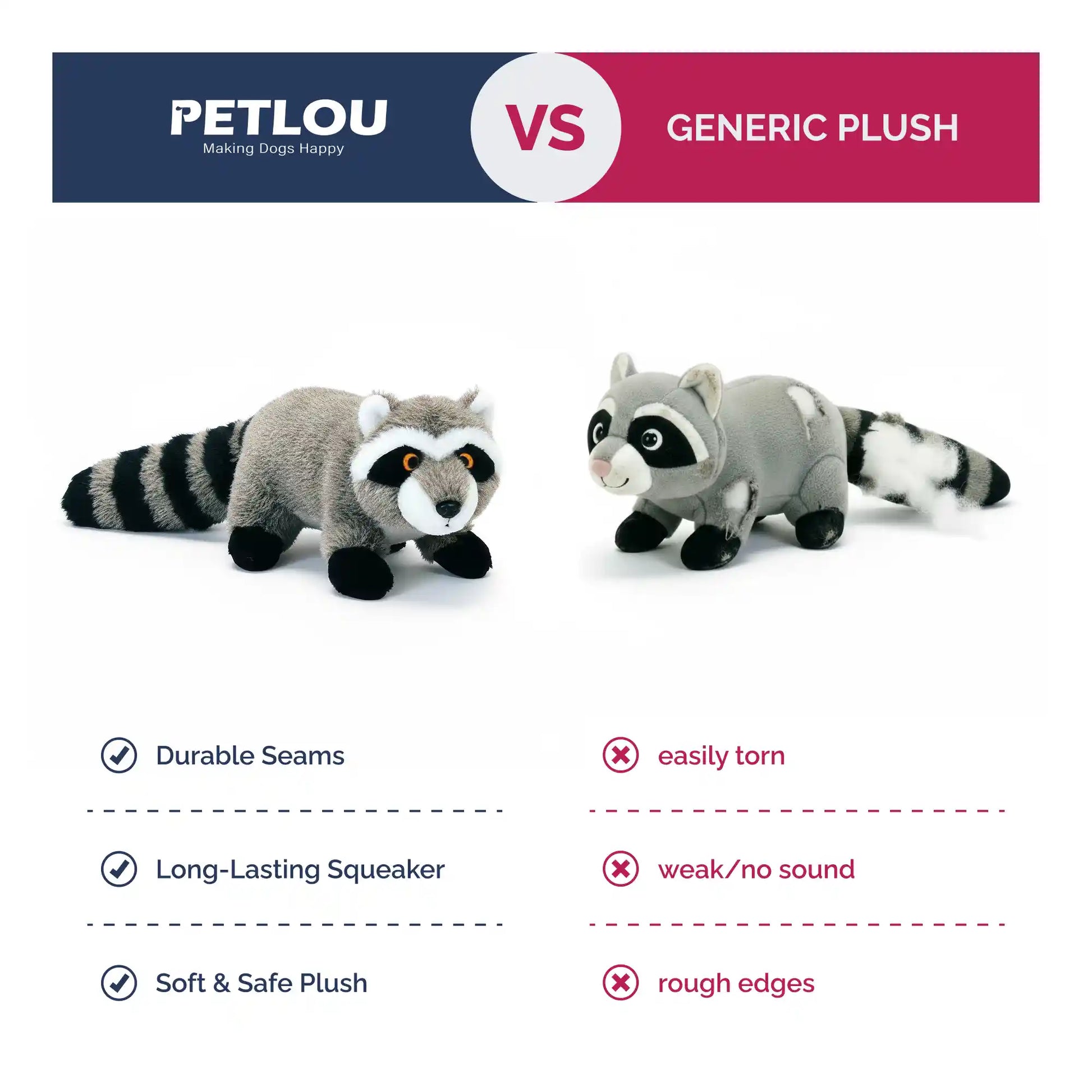 Raccoon plush dog toy
