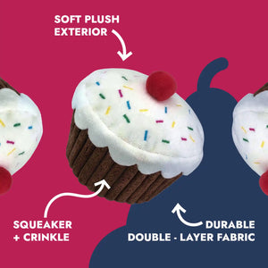 Cupcake plush dog toy