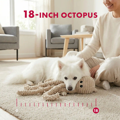PetLou natural nubby plush octopus dog toy with squeaker and crinkle paper