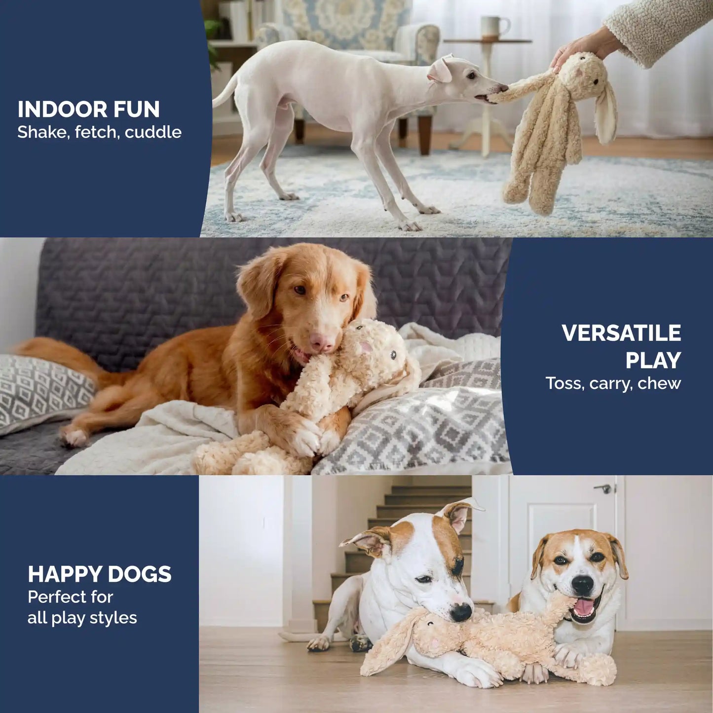 Stuffingless rabbit dog toy