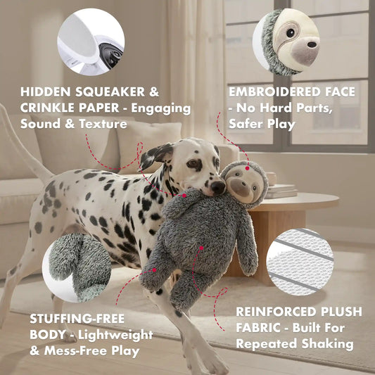 Floppy sloth dog toy