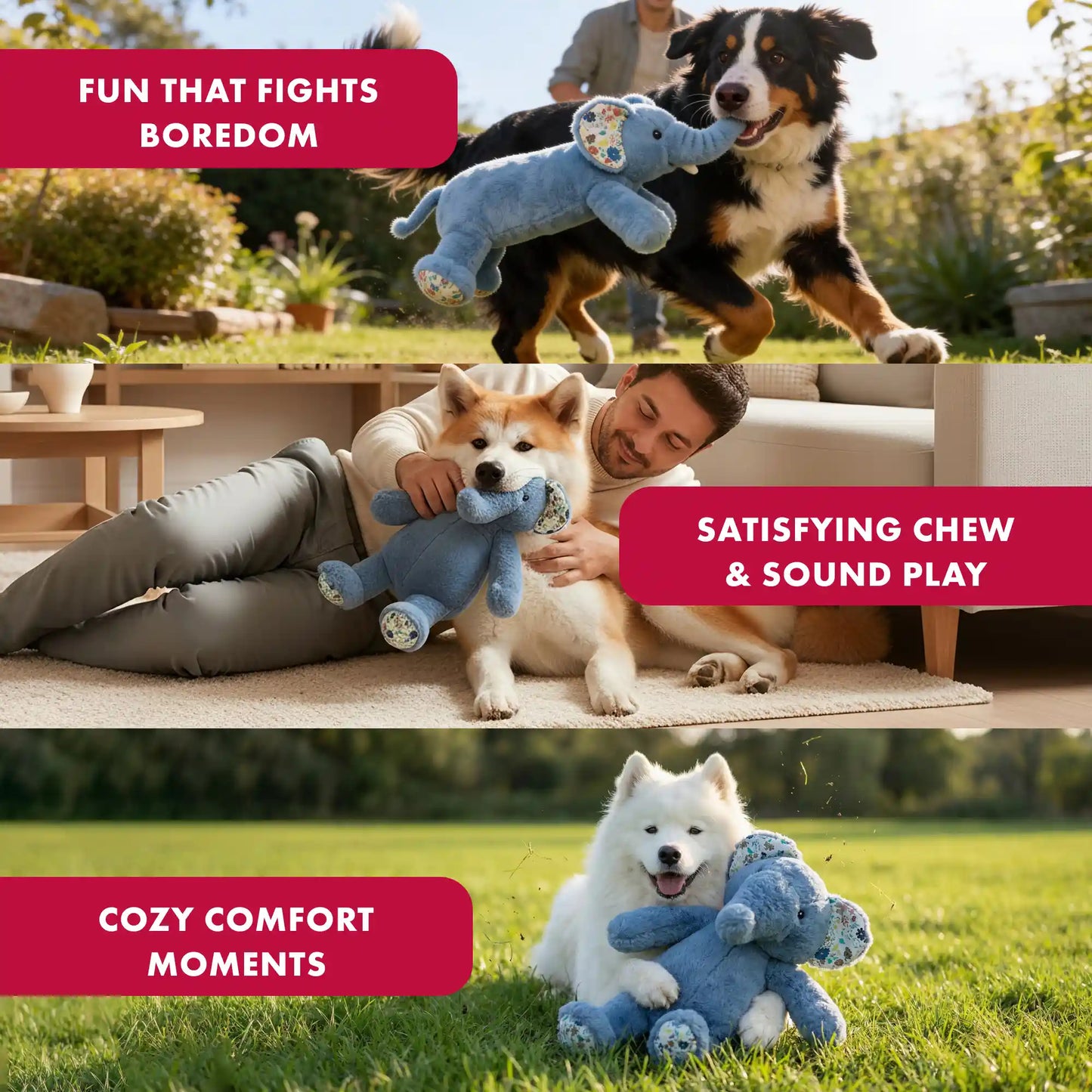 Elephant plush dog toy