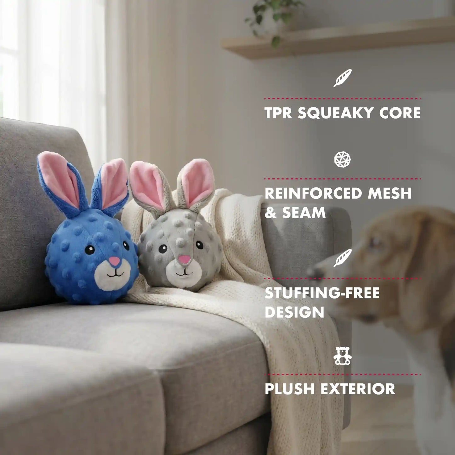 Rabbit squeaky dog ball