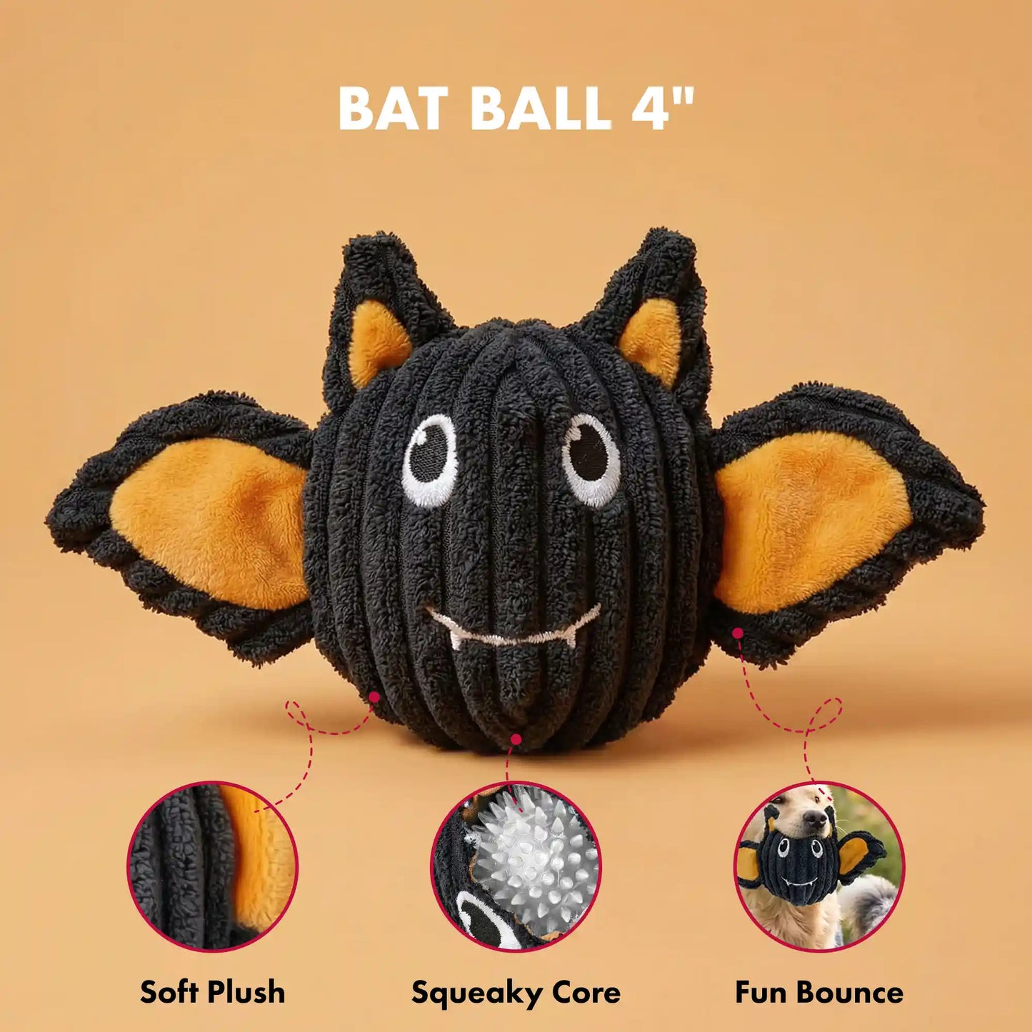 PetLou Batmmy EZ squeaky ball dog toy 4 inch twin pack