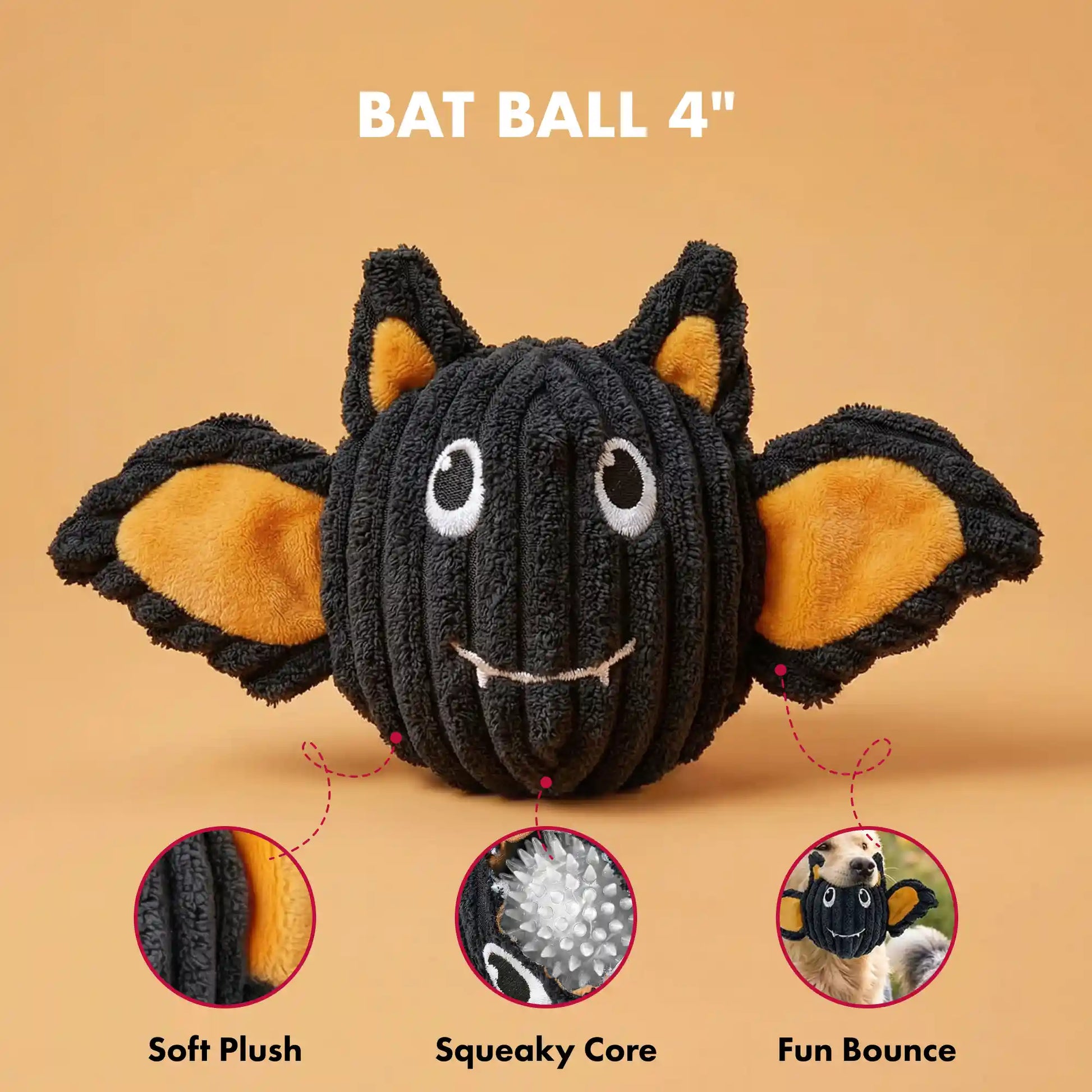 PetLou Batmmy EZ squeaky ball dog toy 4 inch twin pack