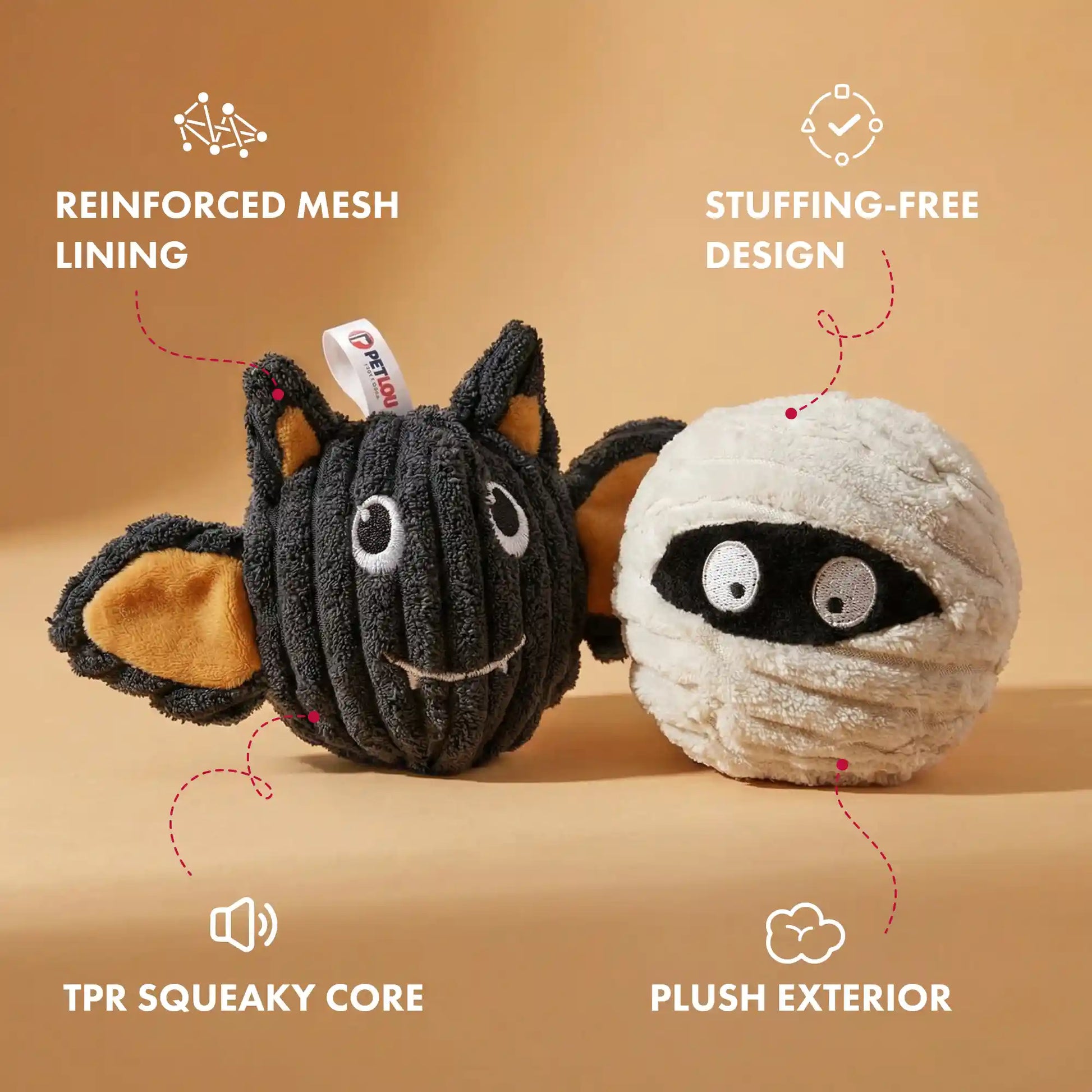 PetLou Batmmy EZ squeaky ball dog toy 4 inch twin pack
