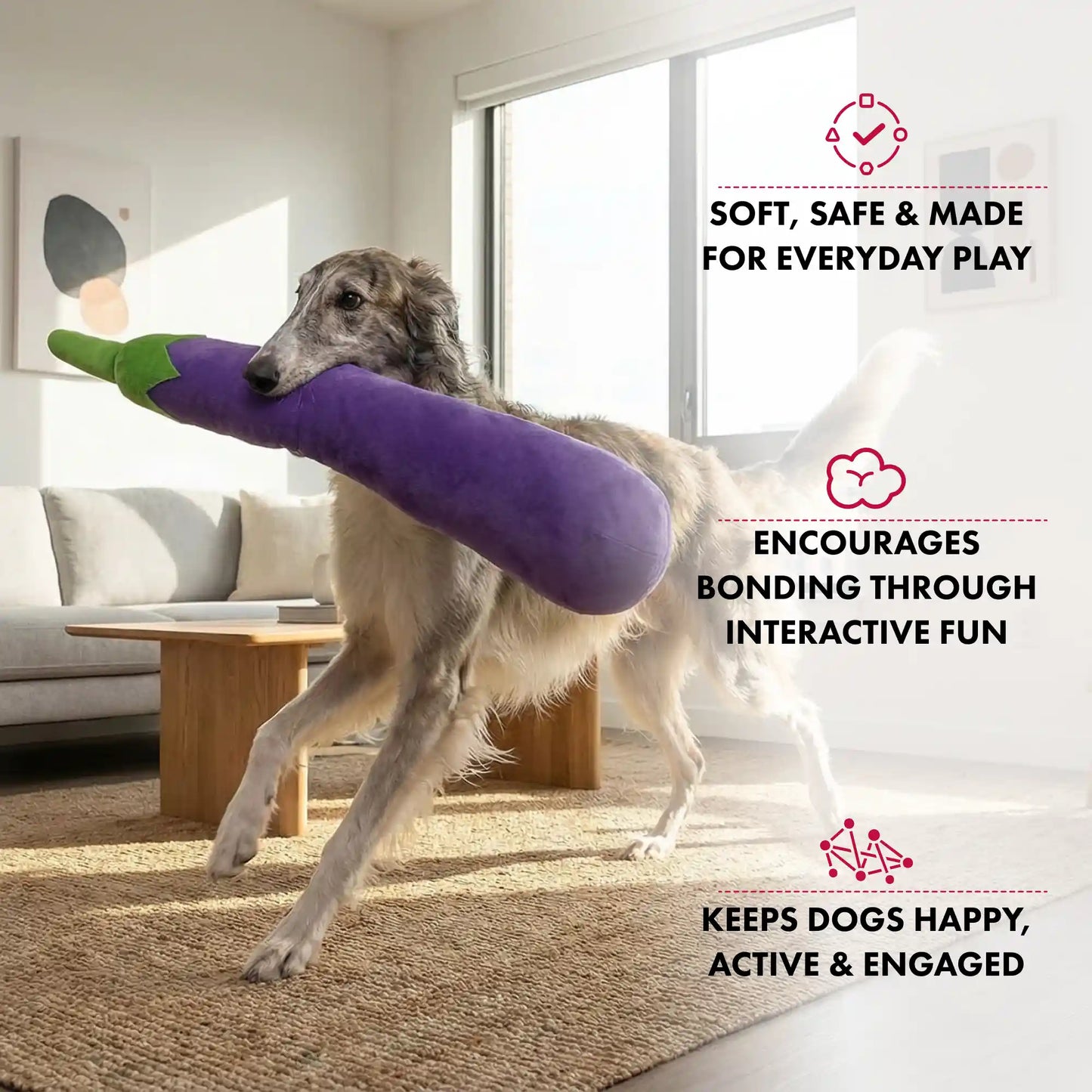 Eggplant plush dog toy