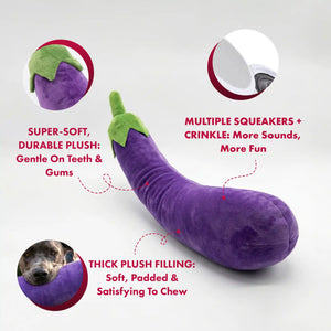 Eggplant plush dog toy