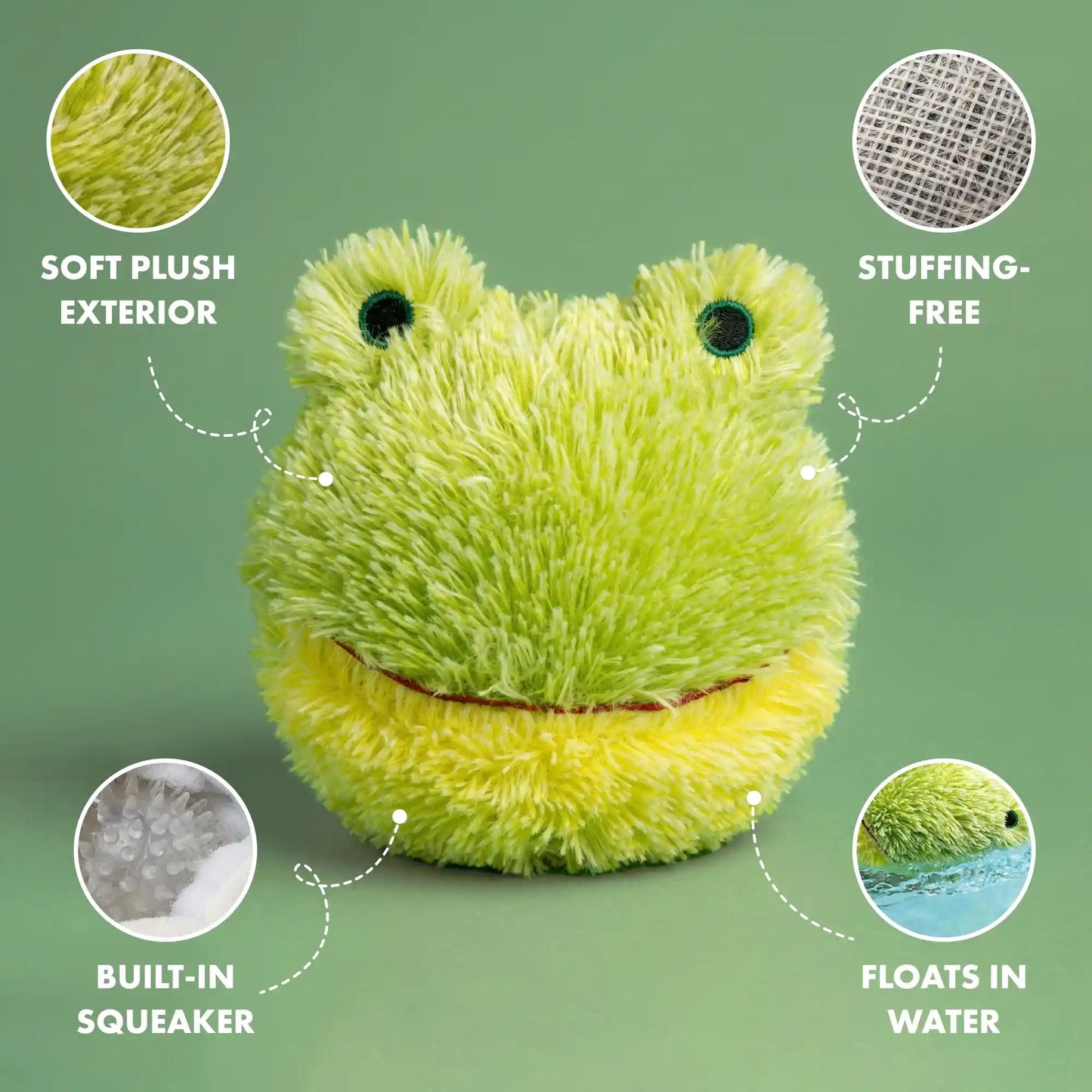 PetLou EZ Squeaky Frog Plush Ball Dog Toy, 4-Inch