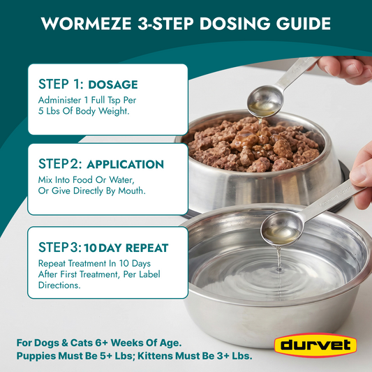Durvet WormEze Liquid Canine & Feline Anthelmintic 6-Pack | 6 × 8 oz | Dog & Cat Roundworm Treatment