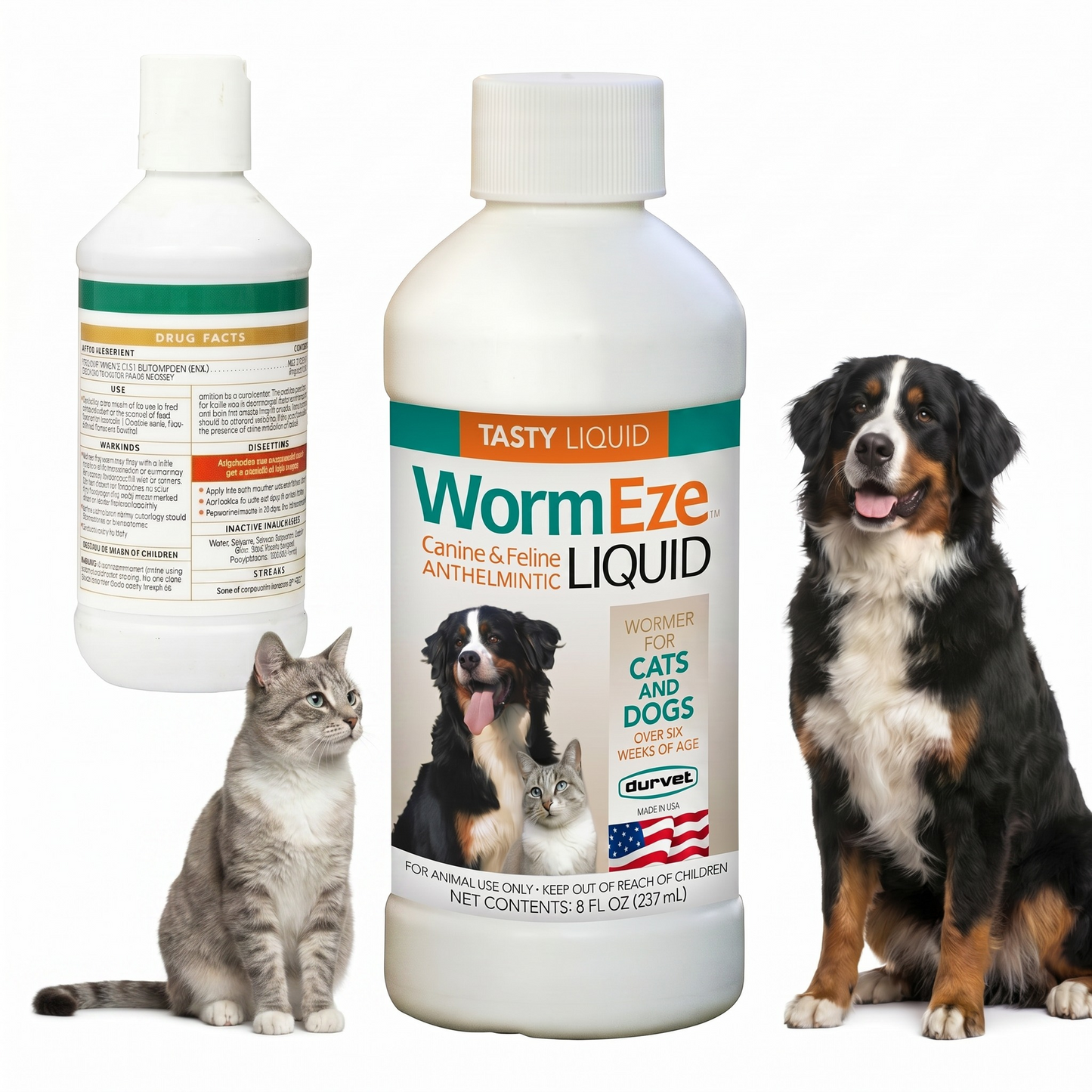 Durvet WormEze Liquid Pet Dewormer, Easy Roundworm Treatment for Dogs & Cats (8 oz)