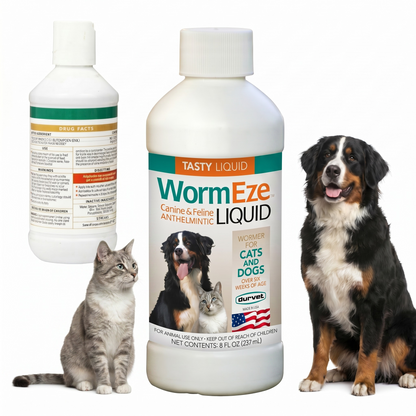 Durvet WormEze Liquid Pet Dewormer, Easy Roundworm Treatment for Dogs & Cats (8 oz)