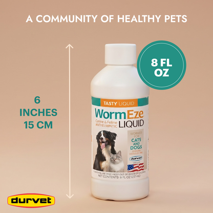 Durvet WormEze Liquid Pet Dewormer, Easy Roundworm Treatment for Dogs & Cats (8 oz)