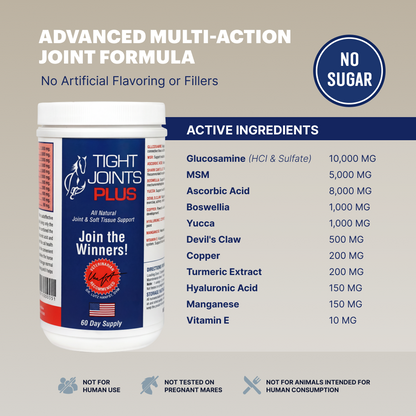 Tight Joints PLUS Horse Joint & Soft Tissue Supplement | Original Formula | Supports Joint Comfort & Mobility | Glucosamine, MSM, Turmeric | 2 LB (60-Day Supply)