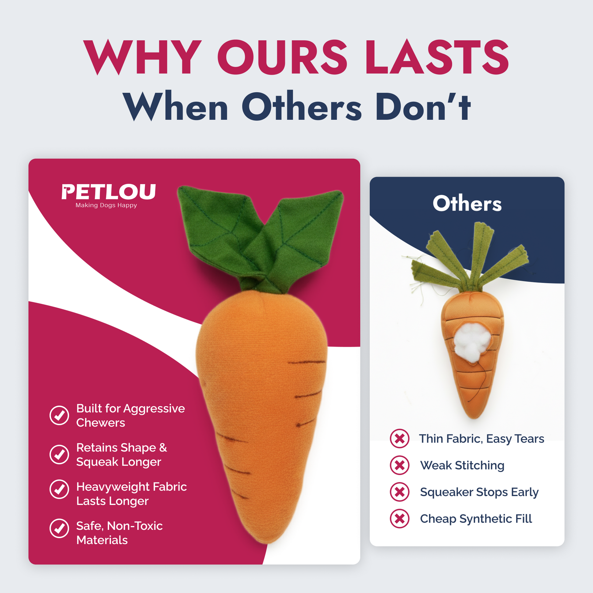 Dog playing with PetLou carrot plush squeaky dog toy