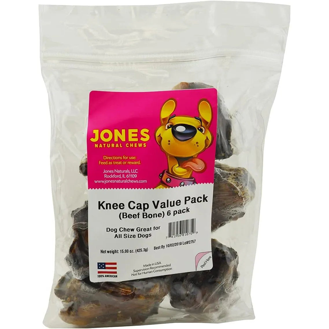 Jones beef knee caps dog chew 6 pack