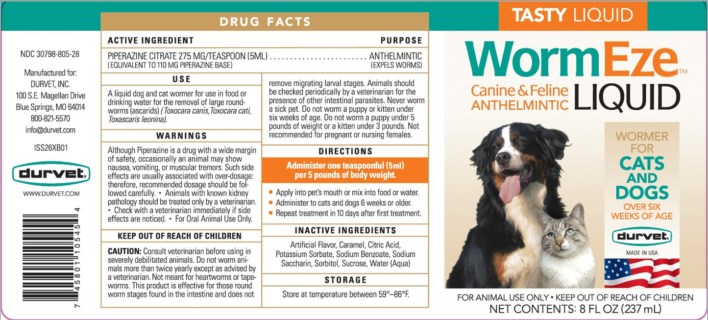 Durvet WormEze Liquid Canine & Feline Anthelmintic 3-Pack | 3 × 8 oz | Dog & Cat Roundworm Treatment