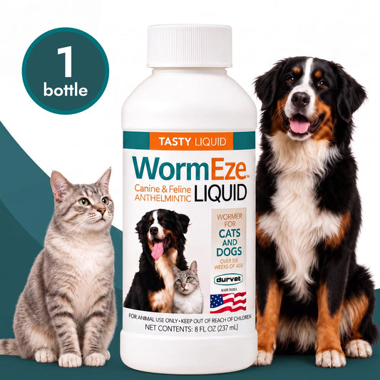 Durvet WormEze Liquid Canine & Feline Anthelmintic | 8 oz | Dog & Cat Roundworm Treatment
