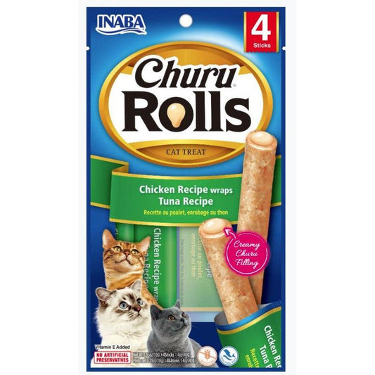 Inaba Churu Rolls Cat Treat Chicken Recipe wraps Tuna Recipe-Cat-Inaba-4 count-